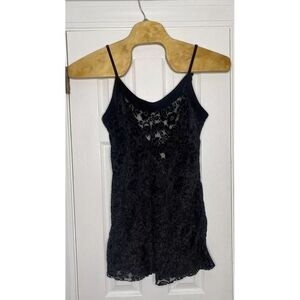 Vintage Victoria Secret Women's Gold Label Velvet Sheer Short‎ Slip Black Large